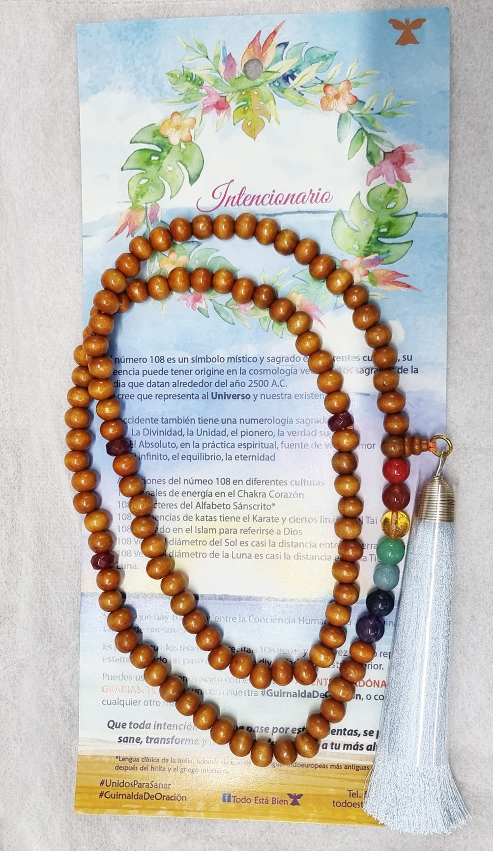 Intencionario madera tipo collar con piedras naturales chakras